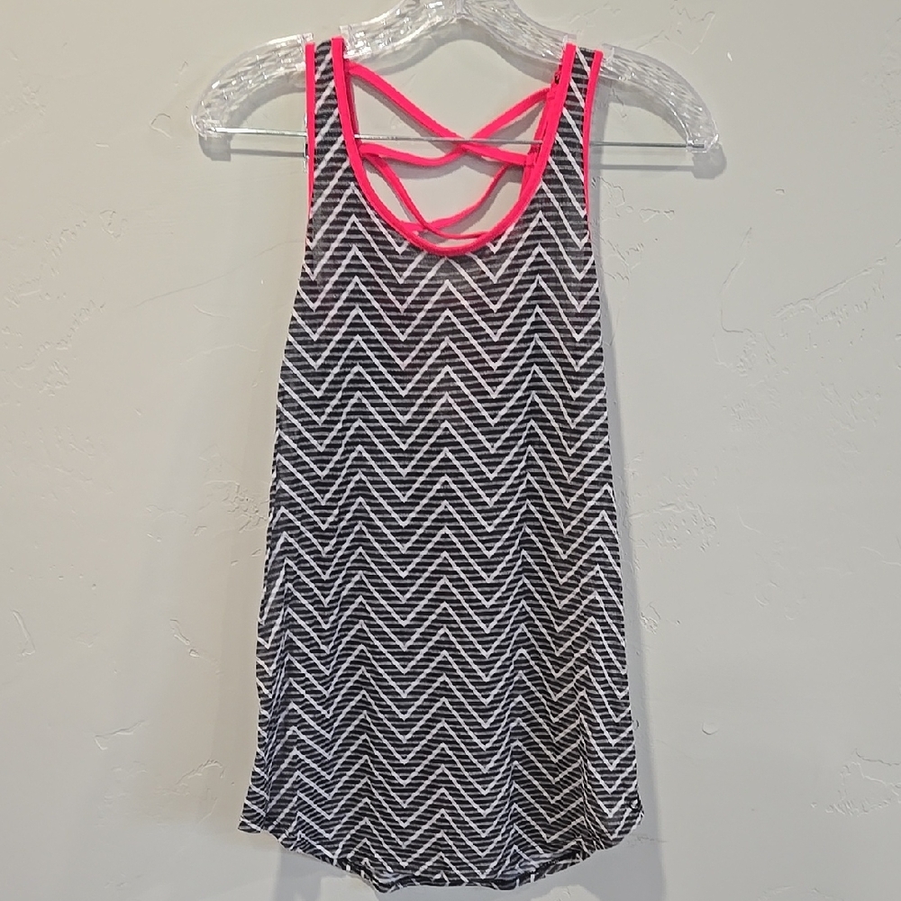 Black and White Chevron Tank Top with Pink Straps